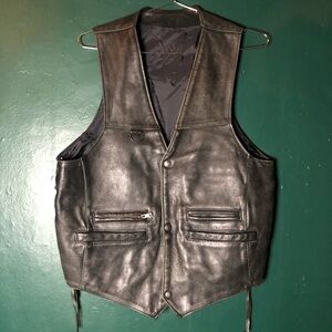 Black leather biker vest